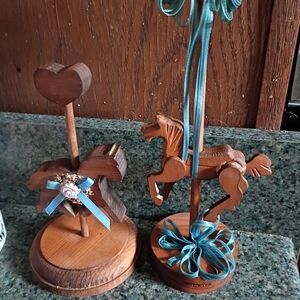 Wooden Horse and Heart Decor with Blue Accents